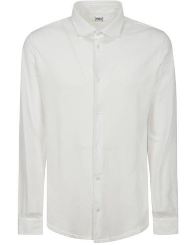 Fedeli Leichtes piquet langarm baumwollhemd,langärmeliges baumwollhemd mit kragen - Weiß