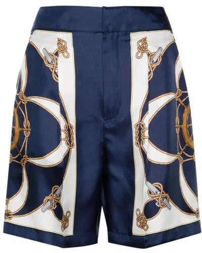 Bally Pantalones de seda azul estampados