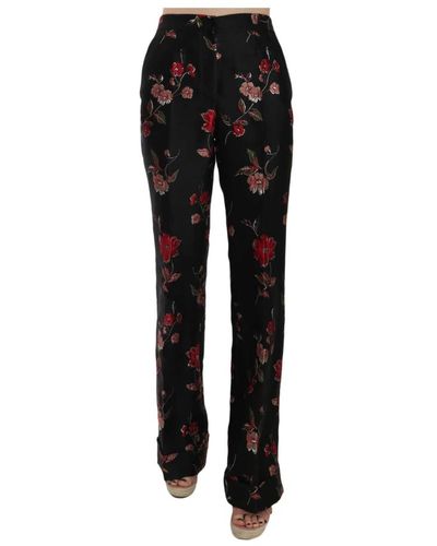 Dolce & Gabbana Floral Print Boot Cut Trouser - Nero