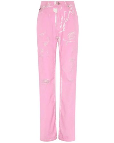 Dolce & Gabbana Jeans denim rosa con dettagli sfregiati