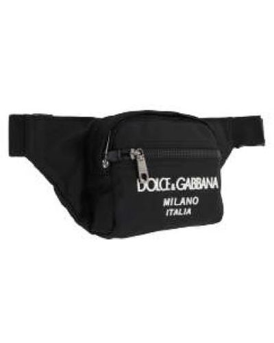 Dolce & Gabbana Borsa nera in nylon con dettagli in rutenio e cintura regolabile - Nero