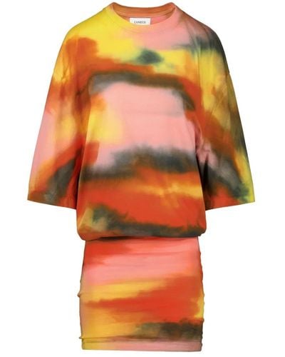 Laneus Mini abito tie dye con drappeggio laterale - Arancione