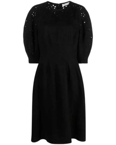 Chloé Vestido de lino con mangas globo - Negro