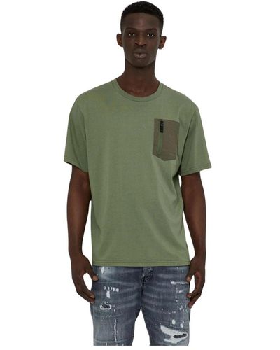 John Richmond T-shirt mit besticktem druck und fronttasche - Grün
