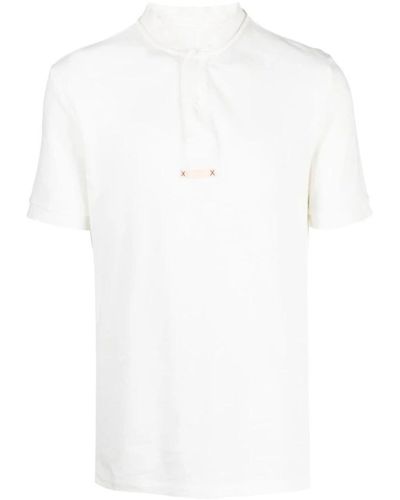 Maison Margiela Polo Shirt ohne Kragen mit Signaturstich - Weiß
