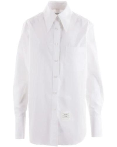Thom Browne Camicia oversize in popeline di cotone bianco con patch logo