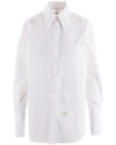 Thom Browne Camisa oversize de popelina de algodón blanco con logo patch