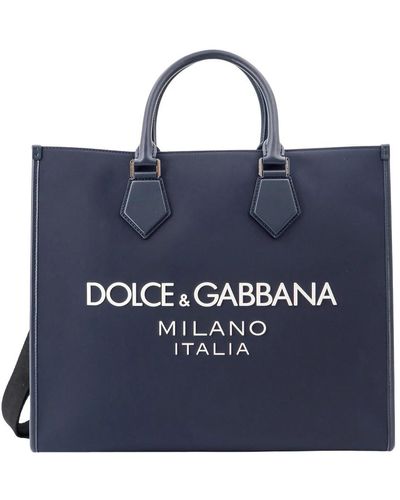 Dolce & Gabbana Borsa a mano in nylon e pelle con stampa logo - Blu