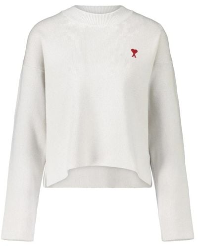 Ami Paris Strick-sweater aus merino-woll-mix - Weiß