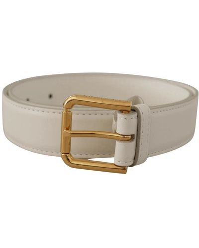 Dolce & Gabbana Cintura in pelle di vitello bianca con logo oro - Grigio