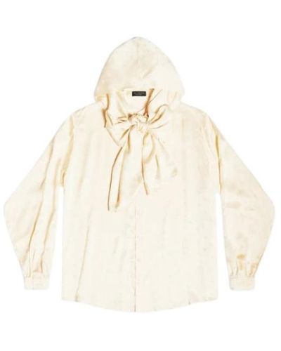 Balenciaga Ivory all over logo printed hooded blouse - Weiß