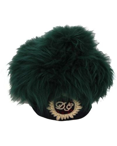 Dolce & Gabbana Dolce Gabbana Green Fur Dg Logo Embroidered Cloche Hat