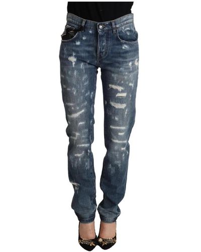 Dolce & Gabbana Blue Distressed Denim Boyfriend Skinny Jeans - Blau