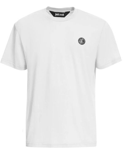 Just Cavalli Weiße t-shirts und polos,weiße logo patch gerippte rundhals t-shirt