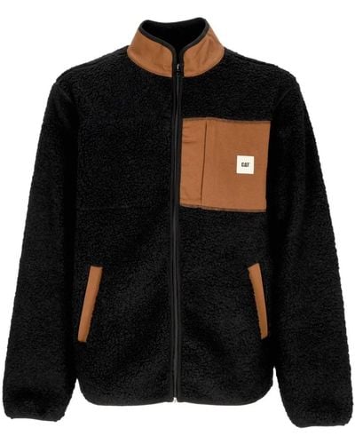 Caterpillar Sherpa streetwear jacke mit durchgehendem reißverschluss - Schwarz