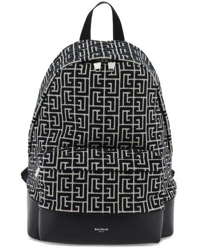 Balmain Zweifarbiger jacquard-rucksack mit monogramm - Schwarz