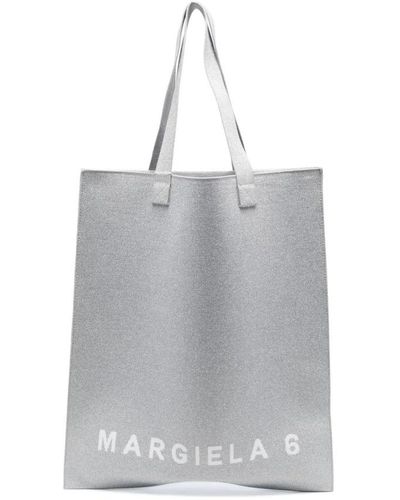 MM6 by Maison Martin Margiela Silberne logo-print tote tasche - Grau