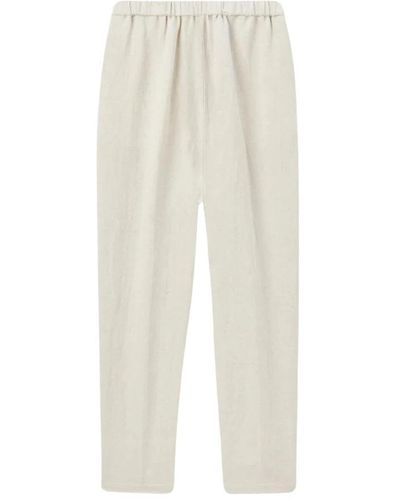 Pomandère Pantalones regulares de algodón y lino con cintura elástica - Blanco