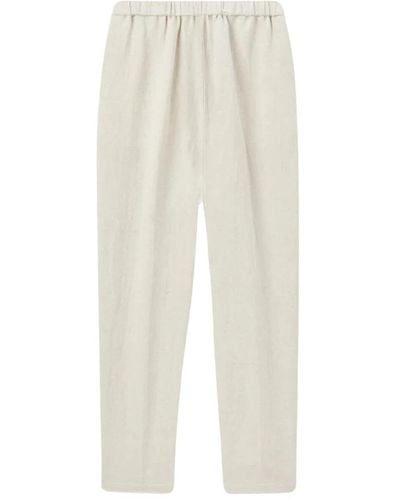 Pomandère Pantaloni regolari in cotone e lino con vita elastica - Bianco