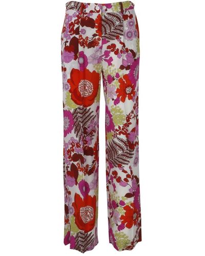 P.A.R.O.S.H. Pantalones anchos de seda floral - Rojo