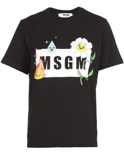 MSGM Schwarzes baumwoll-t-shirt mit frontlogo