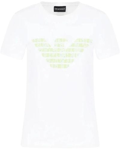 Emporio Armani Bio-baumwolle adler besticktes t-shirt - Weiß