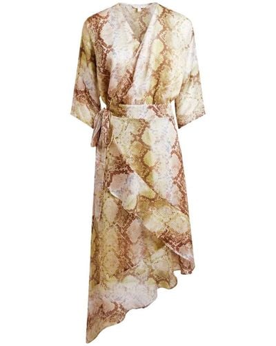 Guess Elegantes Chiffon Midi Kleid mit V-Ausschnitt und 3/4 Ärmeln - Natur