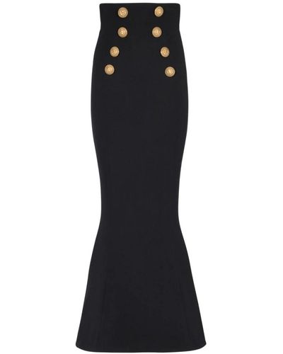 Balmain Falda larga de talle alto con botones - Negro