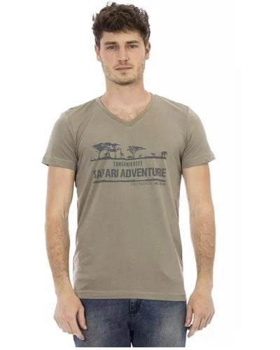 Trussardi Braunes t-shirt mit grafischem druck und v-ausschnitt - Grau