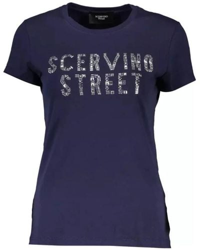 Ermanno Scervino Blaues glitzer logo t-shirt