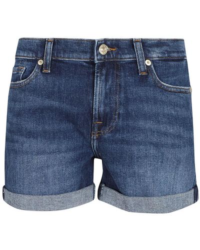 7 For All Mankind Shorts mid roll blu scuro sea star