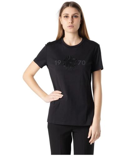 Roberto Cavalli T-shirt manica corta con logo cristalli -44 - Nero