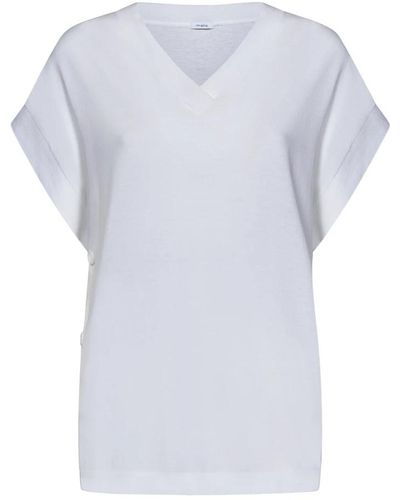 Malo Weiße t-shirts und polos mit geripptem v-ausschnitt - Blau