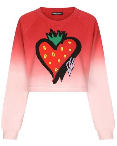 Dolce & Gabbana Sweatshirt mit erdbeerdruck und langen ärmeln - Pink