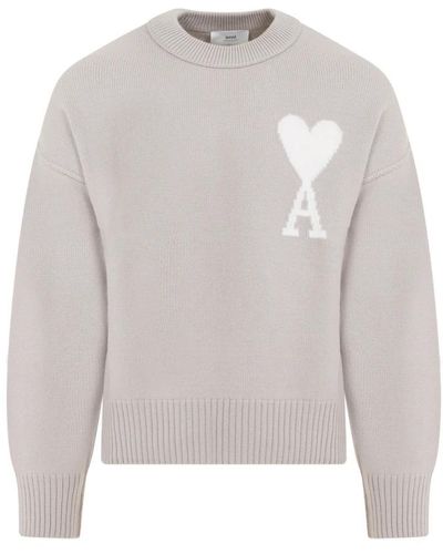 Ami Paris Round-Neck Knitwear - Grey