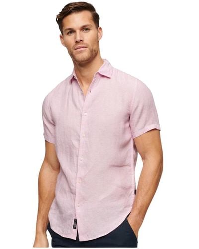 Superdry Kurzarm leinenhemd slim fit - Pink