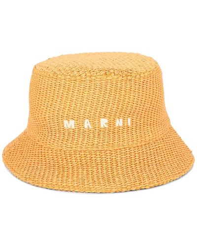 Marni Raffia bucket hat mit logo-stickerei - Mettallic