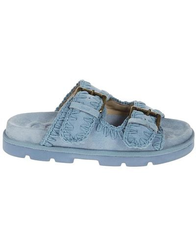 Mou Verstellbare schnalle sandale,sandalette mit zwei schnallen aus wildleder,verstellbare schnallen sandale - Blau