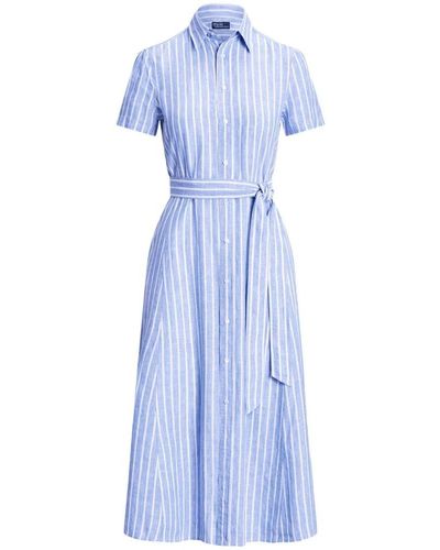 Ralph Lauren Gestreiftes Hemdkleid mit Gürtel - Blau