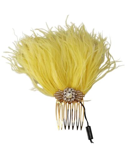 Dolce & Gabbana Stick per capelli con pettine in piume di cristallo trasparente in ottone dorato - Giallo