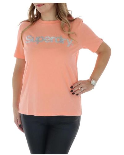 Superdry T-shirt in cotone stampato rosa donna
