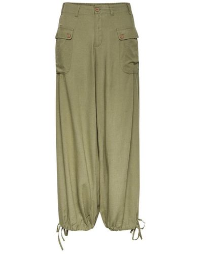 Cream Wide Trousers - Green