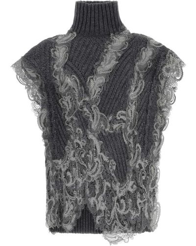 Ermanno Scervino Poncho grigio in lana e acrilico