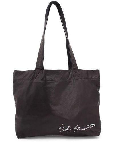 Yohji Yamamoto Leder-einkaufstasche mit kontrastierendem logo - Schwarz