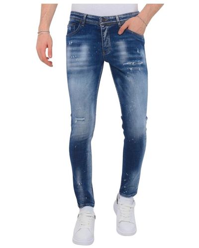 Local Fanatic Farbspritzer ripped jeans slim fit - 1071 - Blau