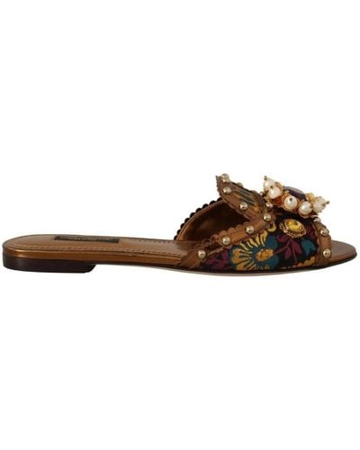 Dolce & Gabbana Embellished Brocade Slippers - Multicolor