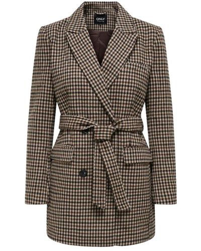 ONLY Elegante check blazer abrigo - Marrón