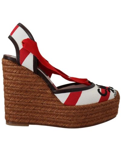 Dolce & Gabbana Mehrfarbige keilabsatz-sandalen mit schnürung und logo-print - Rot