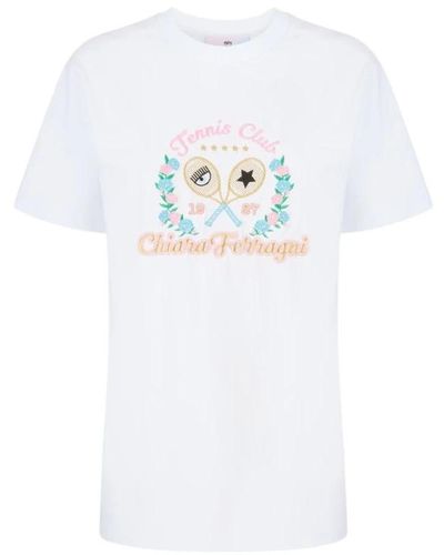 Chiara Ferragni Camiseta blanca con bordado tennis club - Blanco