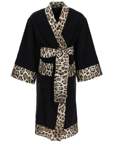 Dolce & Gabbana Bata de baño de lujo con estampado de leopardo - Negro